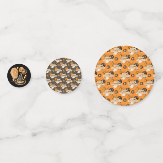 BLACK ORANGE HAPPY HALLOWEEN PUMPKINS BATS CONFETTI (Achterkanten)