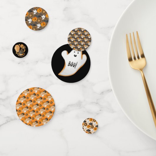 BLACK ORANGE HAPPY HALLOWEEN PUMPKINS BATS CONFETTI (Groep)