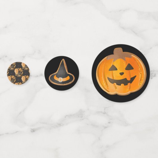 BLACK ORANGE HAPPY HALLOWEEN PUMPKINS BATS CONFETTI (Achterkanten)