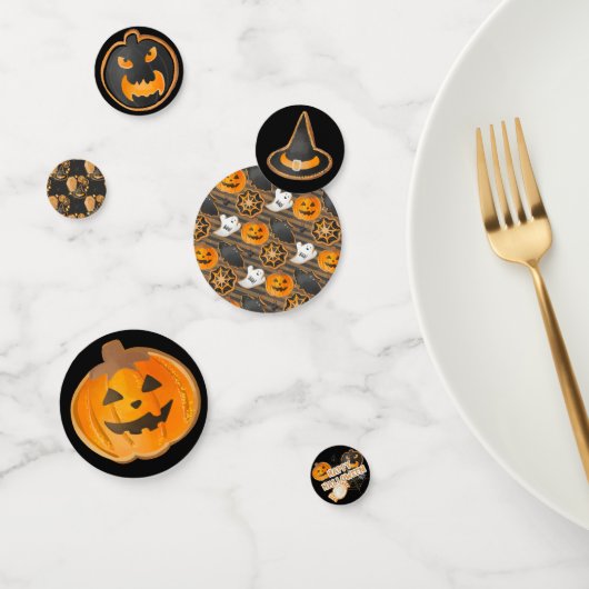BLACK ORANGE HAPPY HALLOWEEN PUMPKINS BATS CONFETTI (Groep)