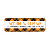 Black orange plaid Halloween return address Etiket (Voorkant)