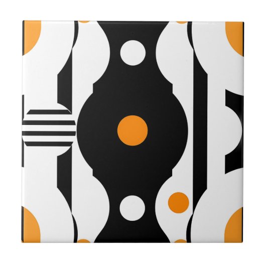 Black Orange Retro Mod Geometric Tegeltje (Voorkant)