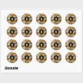 Black Orange Tiger Stripes Pattern Monogram Ronde Sticker (Vel)