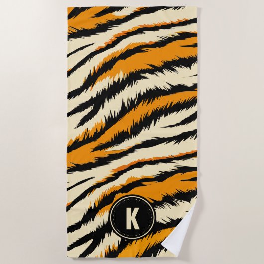 Black Orange Tiger Stripes Pattern Monogram Strandlaken (Voorkant)