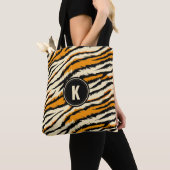 Black Orange Tiger Stripes Pattern Monogram Tote Bag (Dichtbij)