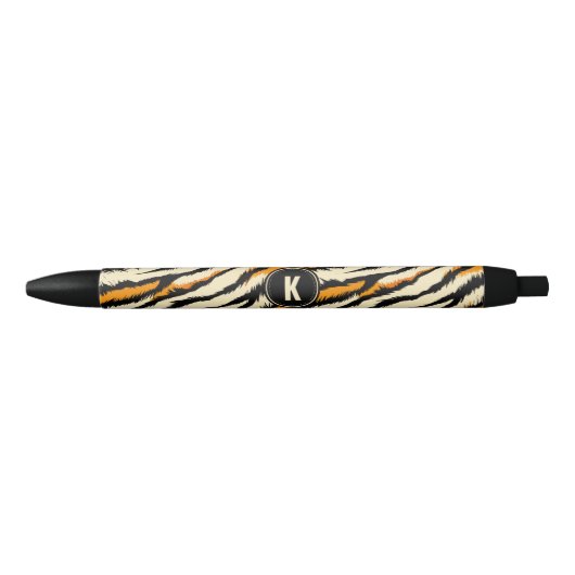 Black Orange Tiger Stripes Pattern Monogram Zwarte Inkt Pen (Voorkant)