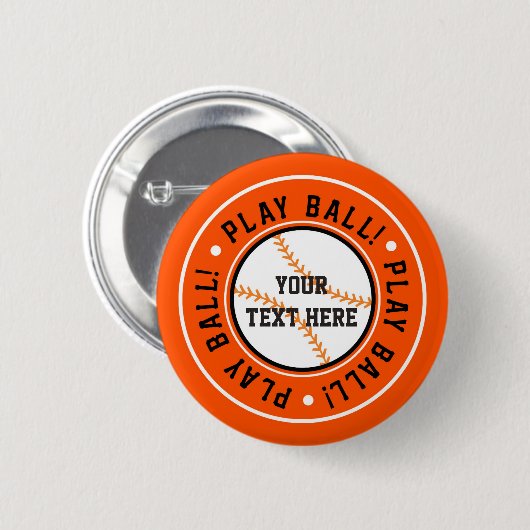 Black Oranje BASEBALL BALL Party Pin BUTTON (Voorkant /achterkant)