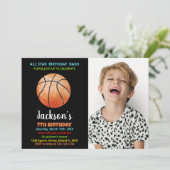 Black Oranje Basketball Birthday Invitation foto Kaart (Staand voorkant)