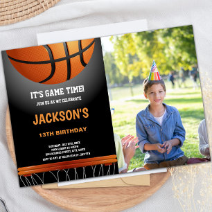 Black Oranje Basketball Birthday Invitation foto Kaart