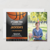 Black Oranje Basketball Birthday Invitation foto Kaart (Voorkant)