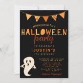 Black Oranje Cute Halloween Birthday Party Kinder Kaart (Voorkant)