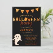 Black Oranje Cute Halloween Birthday Party Kinder Kaart (Staand voorkant)