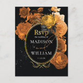 Black Oranje Floral Wedding Meal Choice RSVP Briefkaart (Voorkant)