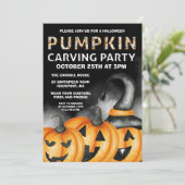 Black Oranje Fun Halloween Pumpkin Carving Party Kaart (Staand voorkant)