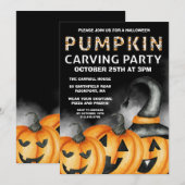 Black Oranje Fun Halloween Pumpkin Carving Party Kaart (Voorkant / Achterkant)
