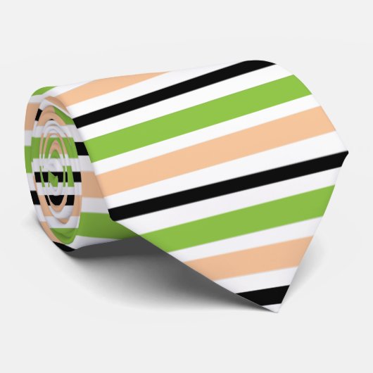 Black Oranje Green Halloween Striped Pattern Stropdas (Opgerold)