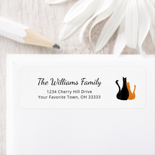 Black Oranje Halloween Cats Retouradres Etiket (Insitu)