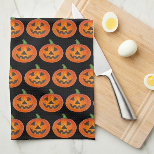 Black Oranje Halloween Jack o Lantern Pumpkin Theedoek (Quarter Fold)