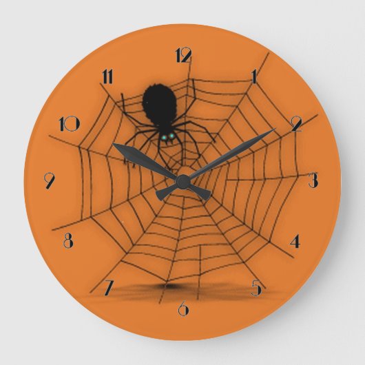 Black & Oranje Halloween Spider Web Wall klok (Voorkant)