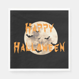 Black Oranje Happy Halloween Moon Bats Servet