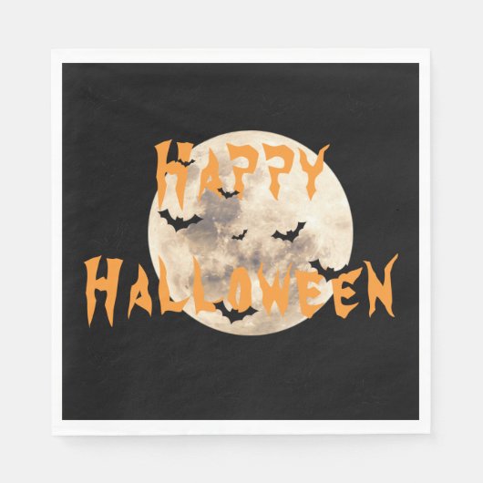 Black Oranje Happy Halloween Moon Bats Servet (Voorkant)