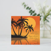Black & Oranje Island Palm Tree Verjaardag Uitnodi Kaart (Staand voorkant)