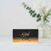 Black Oranje Marble Pattern Shadow Font Initialen Visitekaartje (Staand voorkant)