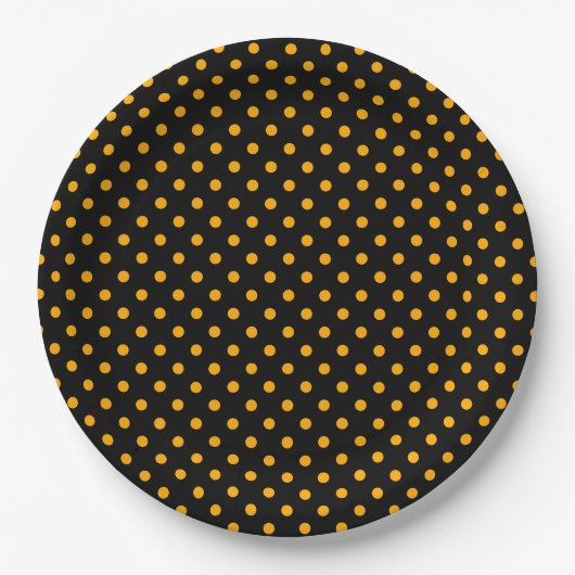 Black Oranje Polka Dot Pattern Halloween Party Papieren Bordje (Voorkant)