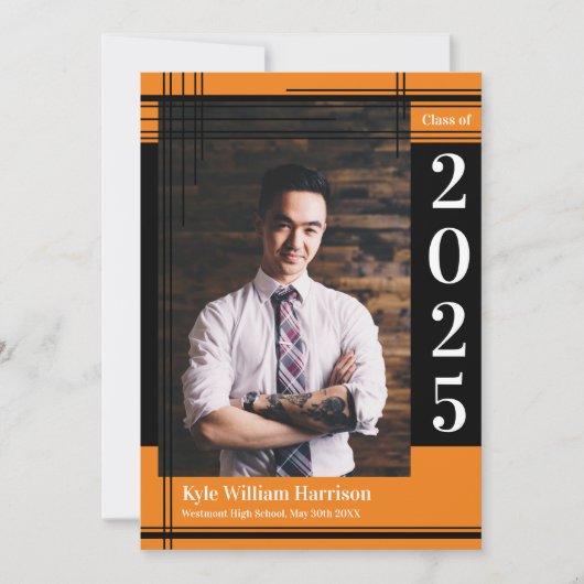 Black Oranje School Color Afstuderen Foto geplakt Kaart (Voorkant)