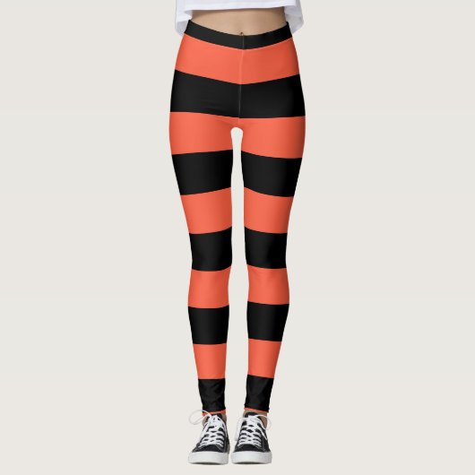 Black & Oranje Stripes Feestelijk Fun Halloween Leggings (Voorkant)