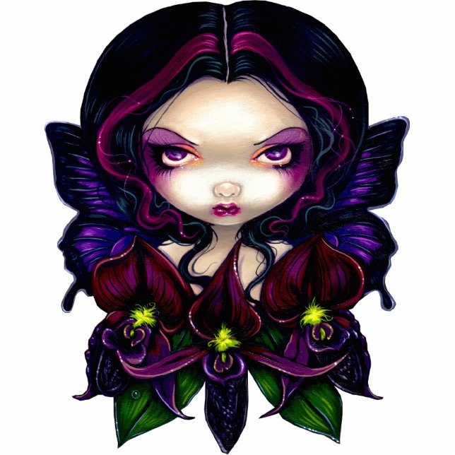 Black Orchid Fairy - gothische fee Fotosculptuur Staand Fotobeeldje (Voorkant)