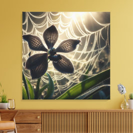 Black Orchid Spiderweb Floral Canvas Afdruk