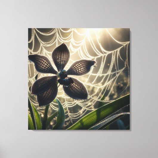 Black Orchid Spiderweb Floral Canvas Afdruk (Voorkant)
