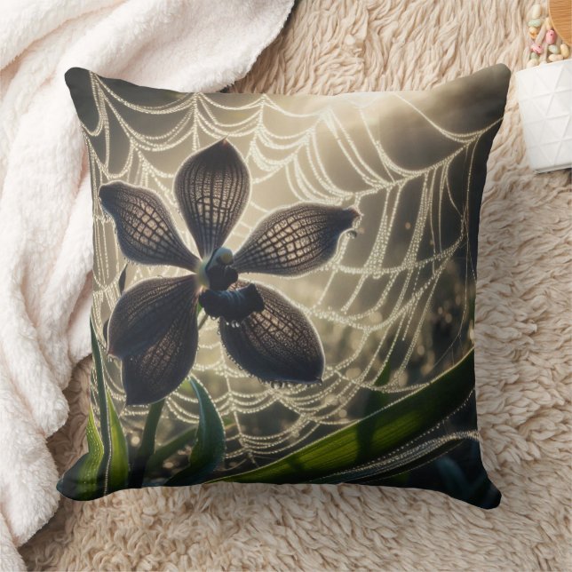 Black Orchid Spiderweb Floral Kussen (Deken)