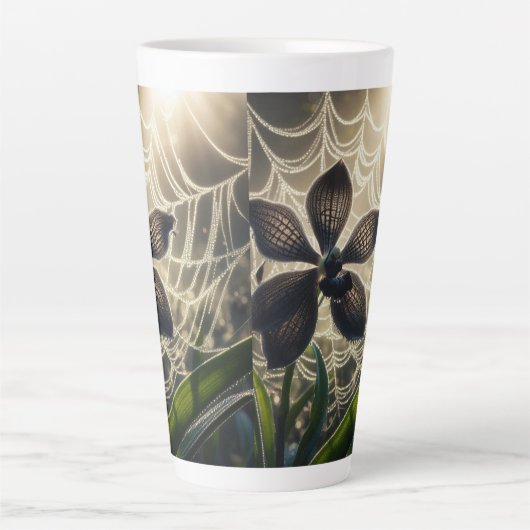 Black Orchid Spiderweb Floral Latte Mok (Voorkant)