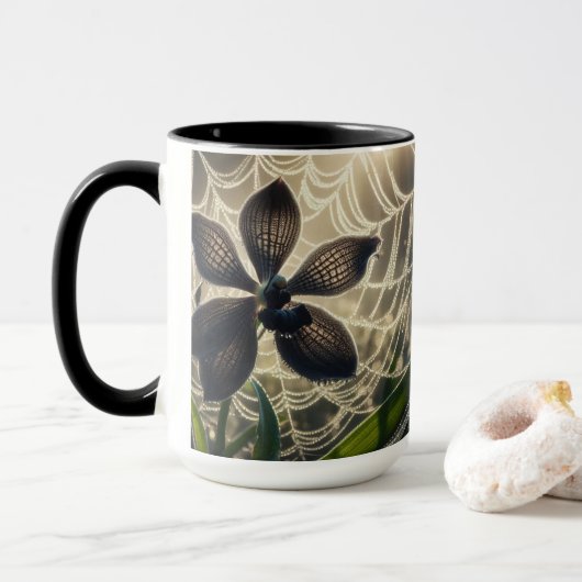 Black Orchid Spiderweb Floral Mok (Met donut)