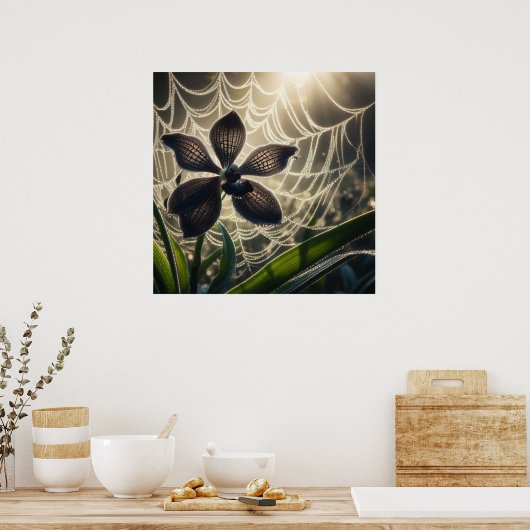 Black Orchid Spiderweb Floral Poster (Keuken)
