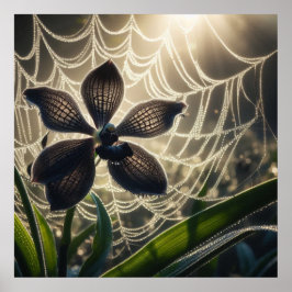 Black Orchid Spiderweb Floral Poster
