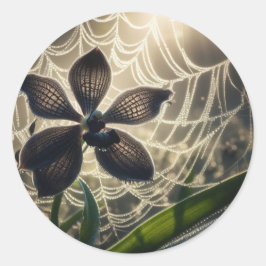 Black Orchid Spiderweb Floral Ronde Sticker