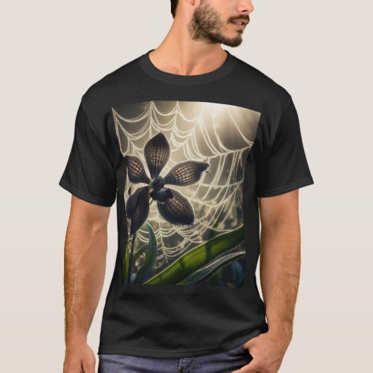 Black Orchid Spiderweb Floral T-shirt (Voorkant)