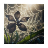 Black Orchid Spiderweb Floral Tegeltje (Voorkant)