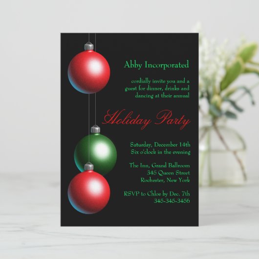 Black Ornament Holiday Invitation (corp) Kaart (Staand voorkant)