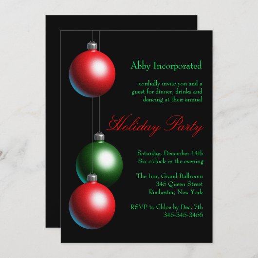 Black Ornament Holiday Invitation (corp) Kaart (Voorkant / Achterkant)