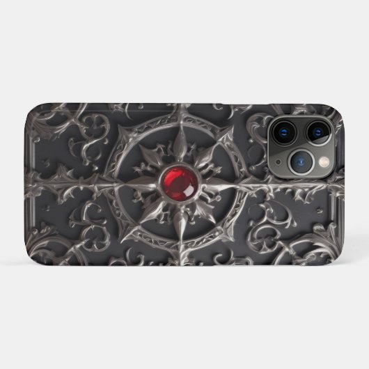 Black Ornamental Gothic Embossed Red Rubis Case-Mate iPhone Case (Achterkant (horizontaal))