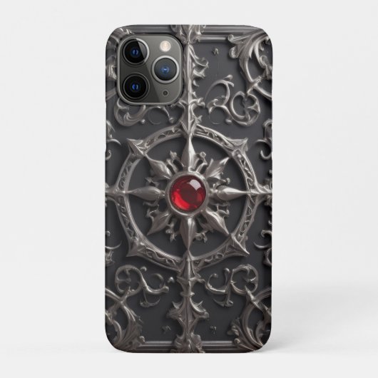 Black Ornamental Gothic Embossed Red Rubis Case-Mate iPhone Case (Achterkant)