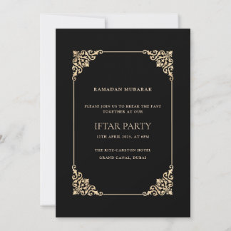 Black Ornate Baroque Gold Script Iftar Party Kaart