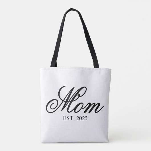 Black Ornate Script Established Mom Tote Bag (Achterkant)