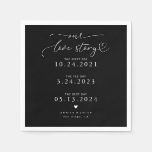 Black Our Love Story Elegant Script Wedding Servet