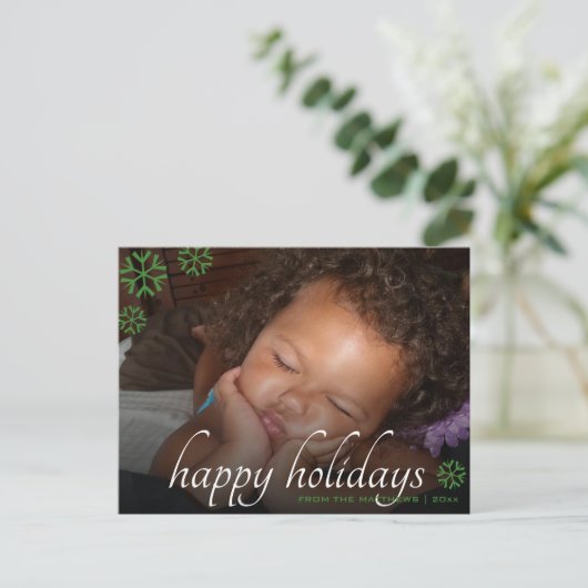 Black Overlay Green Prettige feestdagen Uw foto Briefkaart (Staand voorkant)