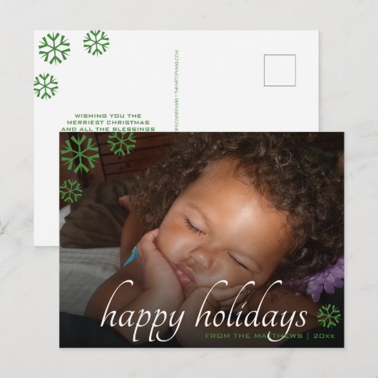 Black Overlay Green Prettige feestdagen Uw foto Briefkaart (Voorkant / Achterkant)